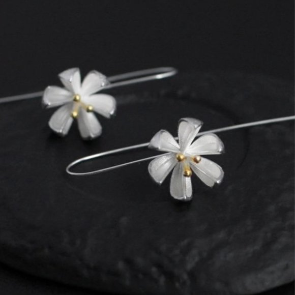 Beautiful 925 S Silver Flower long Earrings - Picture 16 of 16